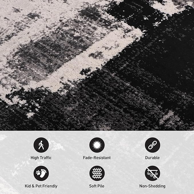 Rugshop Modern Abstract Design Non Shedding Soft Ideal for Living Room,Bedroom,Kitchen Runner Rug 2' x 7' Black