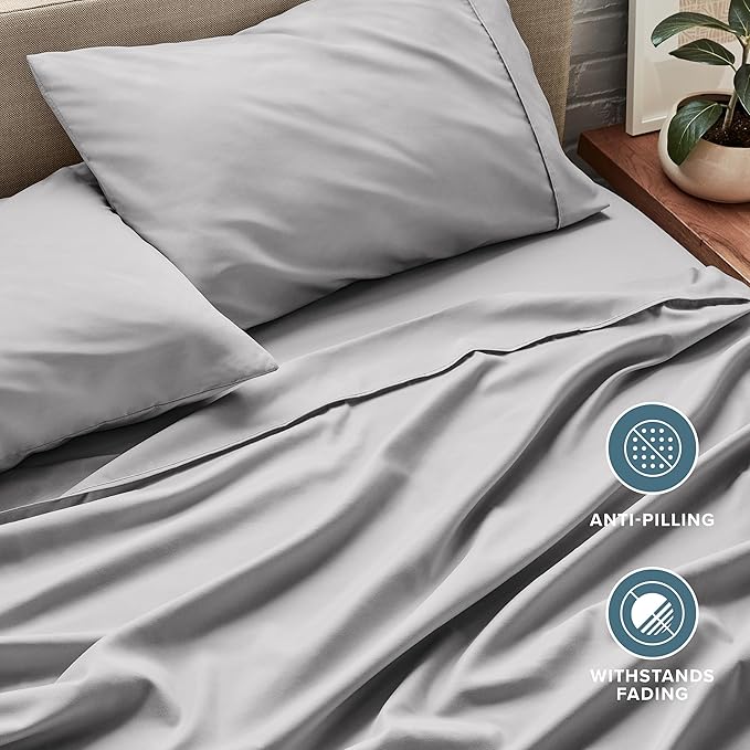 Bare Home California King Sheet Set - 1800 Ultra-Soft Microfiber Cal King Bed Sheets - Double Brushed - Deep Pockets - Easy Fit - 4 Piece Set - Bed Sheets (California King, Light Grey)