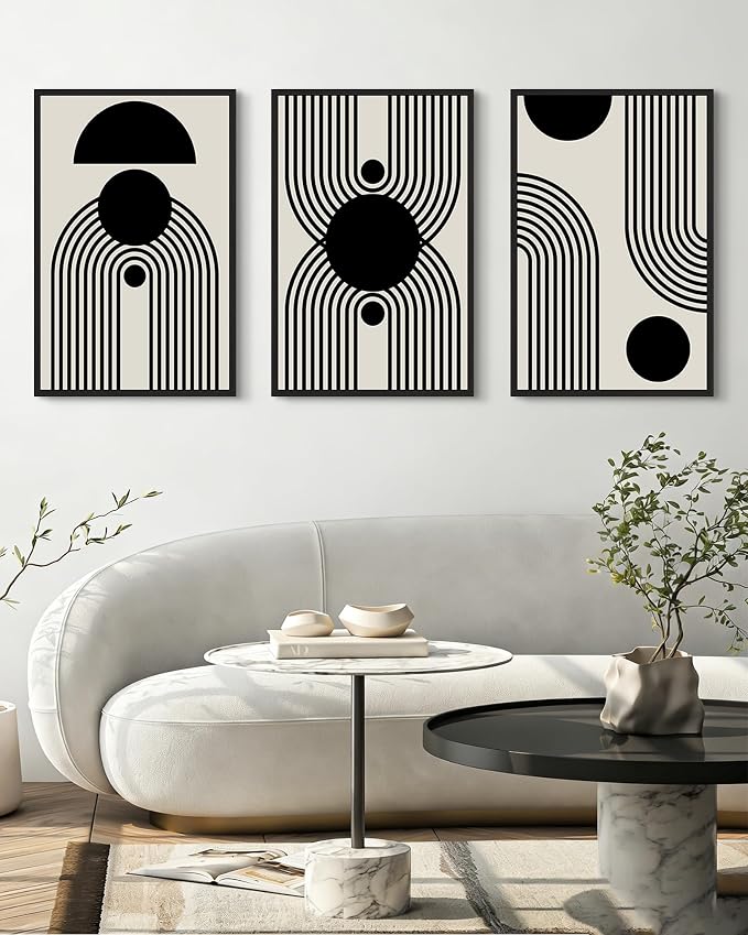 Drsoum Lager 16x24in Black and White Abstract Framed Wall Art Decor Duotone Minimal Dark Brush Stroke Prints Shapes Illustrations Modern Art Decorative Ready To Hang - Black Framed