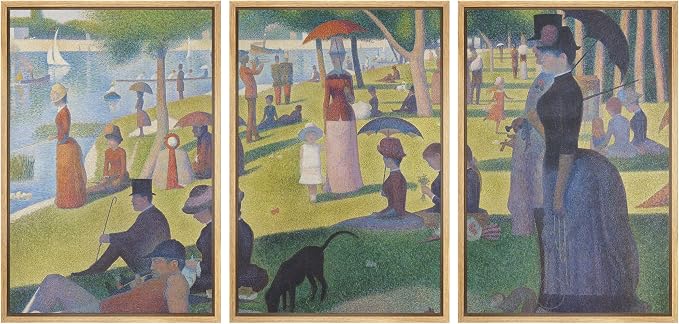 wall26 Framed Canvas Print Wall Art Set La Grande Jatte by Georges Seurat Cultural Historic Oil Painting Fine Art Reproduction Scenic Colorful for Living Room, Bedroom, Office - 16"x24"x3 Natural