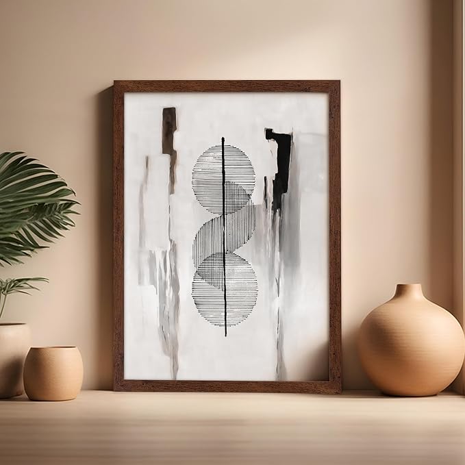 Poster Master Circle Lines Poster - Line on Ink Wash Print - Drawing Art - Geometric Art - Abstract Art - Line Art - Modern Art - Aesthetic Art - Bedroom or Living Room Decor - 16x20 Brown Framed
