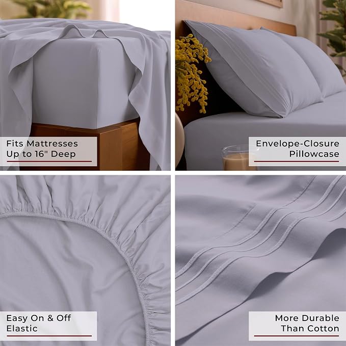 Mellanni Twin XL Sheets Set - 3 PC Iconic Collection Bedding - Hotel Luxury, Extra Soft, Cooling Bed Sheets - Wrinkle, Fade, Stain Resistant (Twin Extra Long, Lavender)