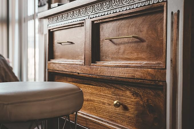 Goo-Ki Antique Brass Cabinet Pulls with 6.3''(160mm) Hole Centers, Retro Style Zinc Alloy Cabinet Handles for Dresser,Wardrobe,Cupboard- 2 Pack