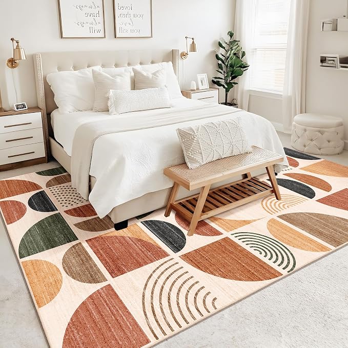 MUJOO 9x12 Area Rugs,Washable Rugs for Living Room Bedroom Dining Room,Large Boho Throw Floor Carpet Non Slip Soft Modern Abstract Bohemian Terracotta