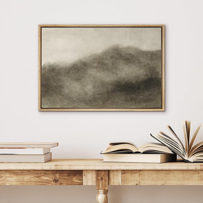 SIGNWIN Framed Canvas Print Wall Art Soft Hazy Hills Minimalist Abstract Landscape in Taupe Tones Illustrations Minimalism Decorative Boho Retro for Living Room, Bedroom, Office - 16"x24" Natural