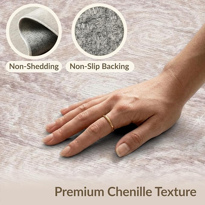 5'x7' Washable Flatwoven Rug, Light Beige Abstract Swirl Stain Resistant Area Rug for Guest Room, Lounge, Apartment, Non-Slip Low Profile Floor Covering | Ref:2208261