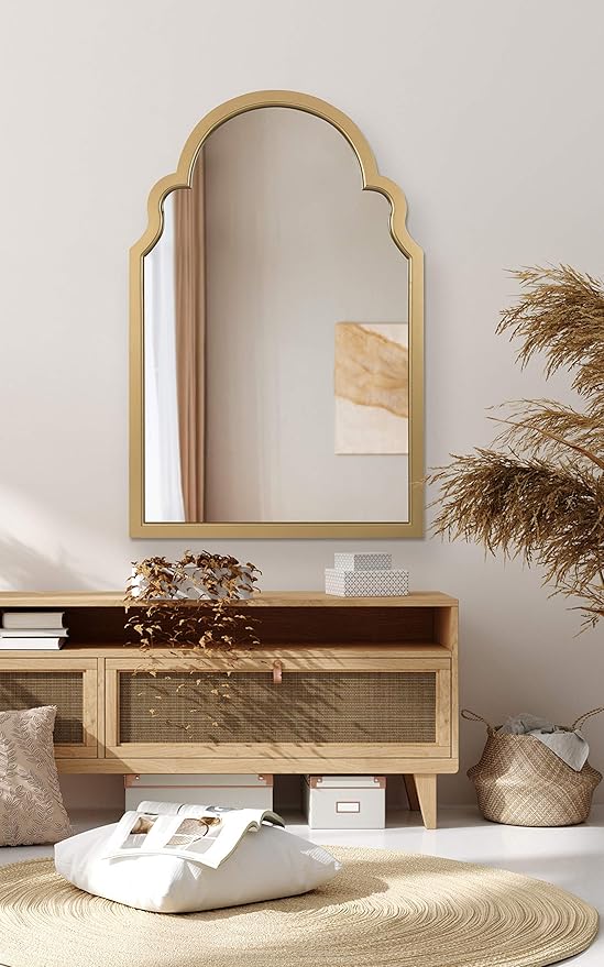 Kate and Laurel Hogan Modern Arched Wall Mirror, 24 x 36, Gold, Glam Moroccan Mirror for Wall