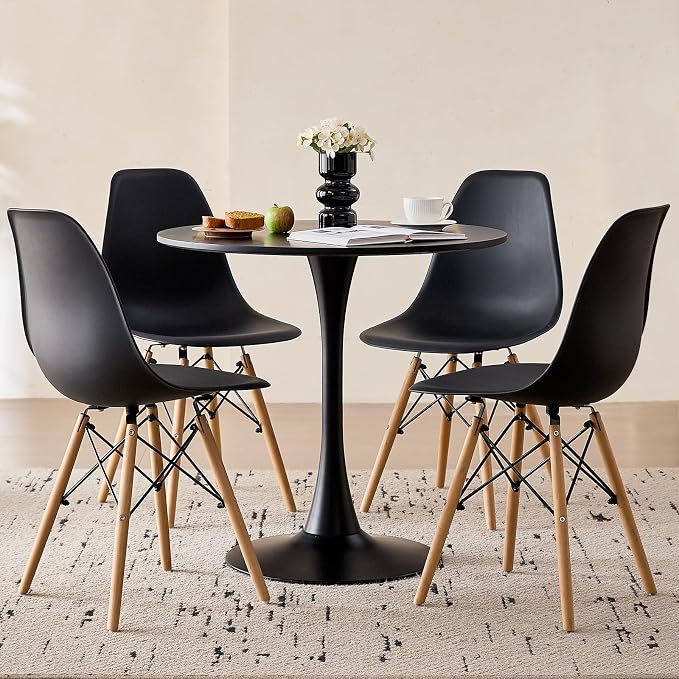31.5" Round Dining Table for 4 Modern Circle Tulip Table with Metal Tulip Pedestal Base for Kitchen Dining Living Room Apartment Small Space Cafe, Black