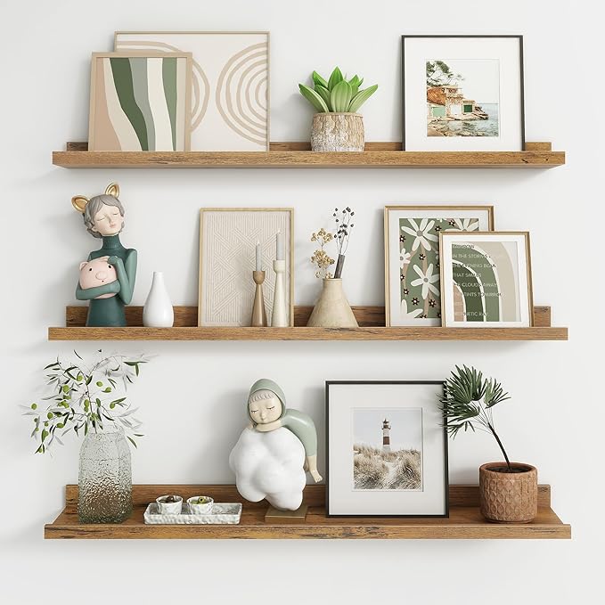 Axeman 36 Inch Floating Shelves | Brown Picture Ledge Shelf Set of 3 | Rustic Brown Wood Wall Shelves with Lip | 36" Picture Shelf for Wall with Ledge | Photo Shelves