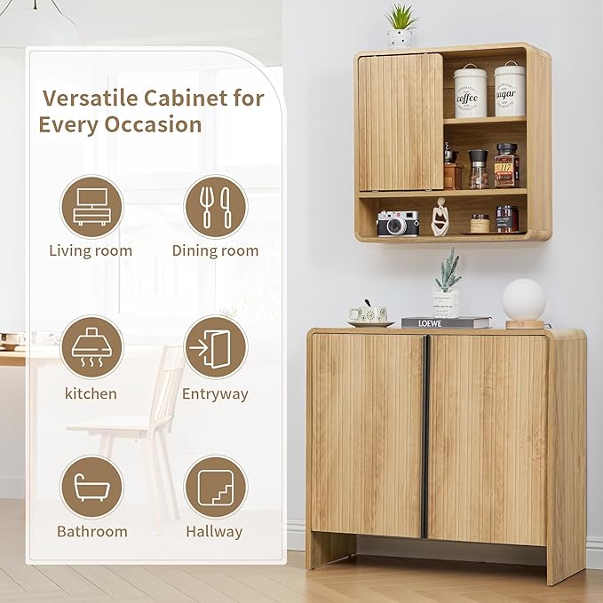 BERRYMERRY Bathroom Storage Wall Cabinet, Medicine Cabinet with Adjustable Wood Shelf & Sliding Door, Over The Toilet Storage Cabinet for Laundry Room,Kitchen,Living Room (Brown)