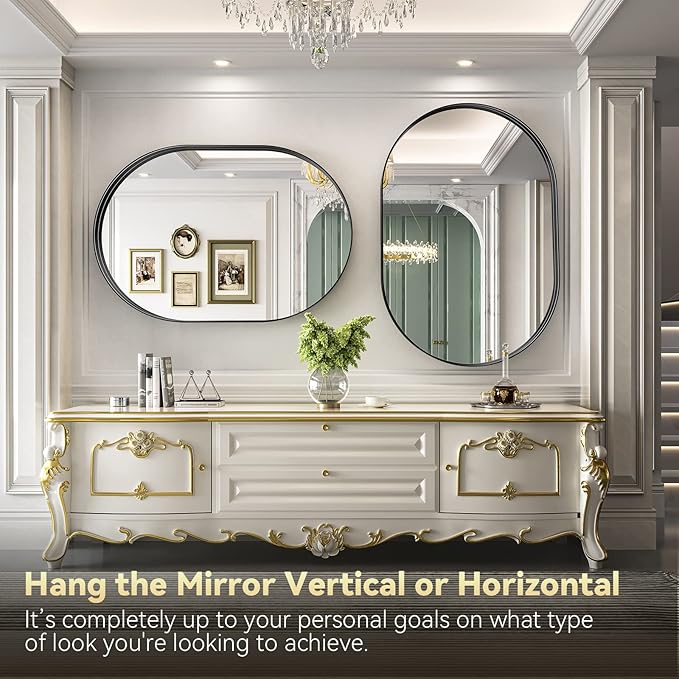 Brightify Black Oval Mirror for Wall 30x42 Inch, Metal Framed Bathroom Vanity Mirrors, Modern Pill Mirror for Bedroom Living Room Wall Decorative Hang Vertical and Horizontal