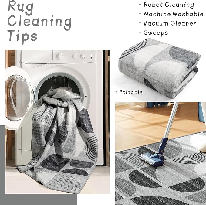 MUJOO Washable Rug 8x10,Large Area Rugs for Living Room Bedroom Dining Room,Boho Throw Floor Carpet Non Slip Soft Modern Abstract Black and Grey
