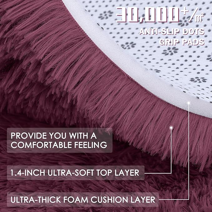 OLANLY 2x5 Machine Washable Runner Rugs for Hallway, Soft Fluffy Shaggy Bedside Rugs for Bedroom, Living Room, Indoor Floor Carpet for Kids Girls Boys, Nursery Rooms, Home Decor Aesthetic, Burgundy