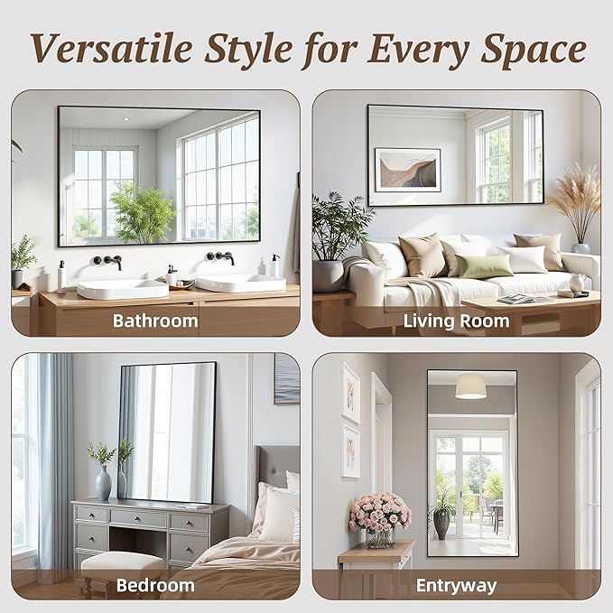 Bathroom Mirrors for Over Sink 55" x 30", Black Metal Frame Rectangle Wall Mirror, Modern Farmhouse Vanity Mirror(Horizontal/Vertical)