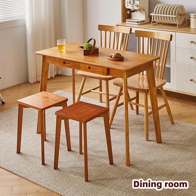 Aibiju Wooden Computer Desk with Drawer and Hanging Rod, Modern Minimalist Style PC Laptop Computer Workbench with Solid Wood, 47" Home Office Work Table, Cherry Wood Color YD-WD03N