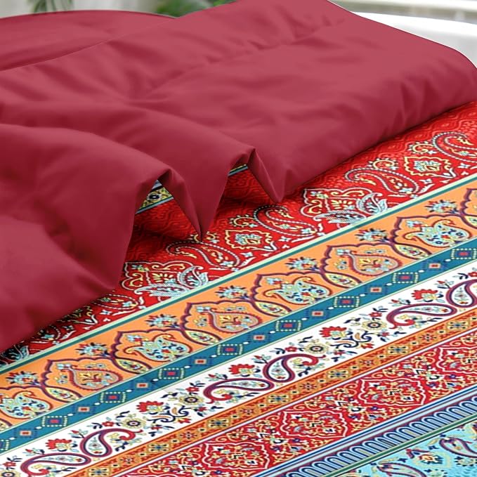 Nesker Comforter Set King Size, Ethnic Geometric Flower 7 Pcs Bedding for Kids and Adults, Vintage Paisley Leaf Floral Bed Sheet Sets with Fitted Sheet 2 Pillowcases & 2 Shams