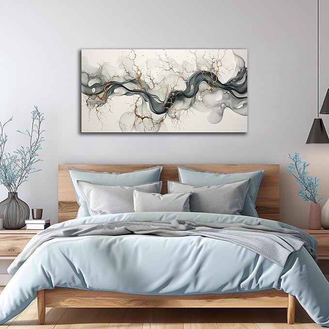 Abstract Wall Art for Living Room Black White and Gold Wall Decor for Office Modern Prints Wall Art for Bedroom Size 20 x 40 Inch