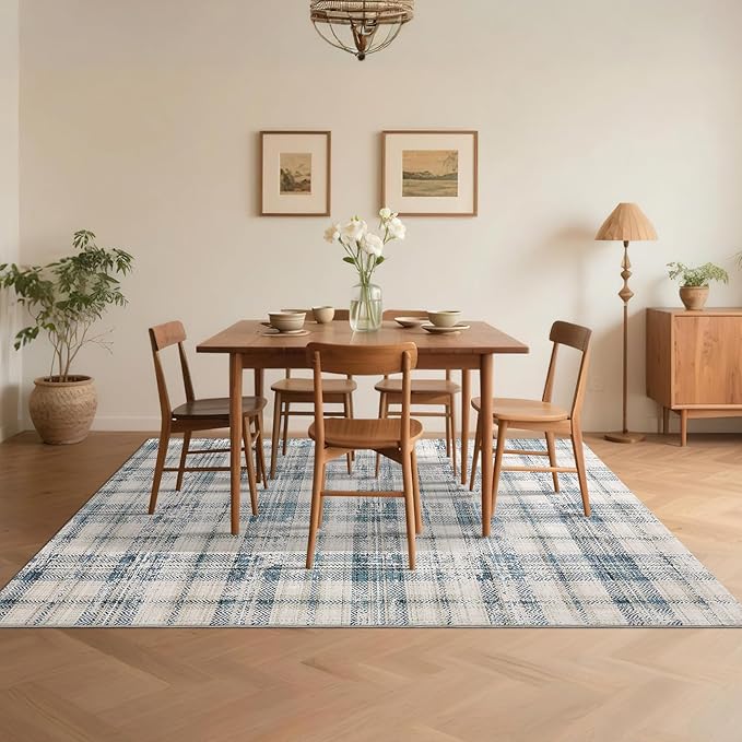 Modern Plaid Washable Rug 8x10 Area Rugs for Living Room Soft Bedroom Rug Tartan Large Area Rug Non Shedding Non Slip Throw Rugs Stain Resistant Carpet for Nursery Office 8'x10' Green/Beige