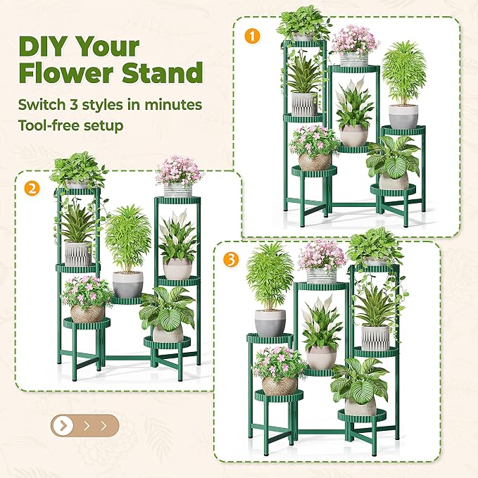 7 Tier Large Plant Stand Indoor, 7.9 Inch Wide Tall Corner Metal Plant Stands Outdoor for Multiple Plants, Folding Tiered Flower Display Holder Rack Shelf for Living Room Balcony Patio - GreenFloroma