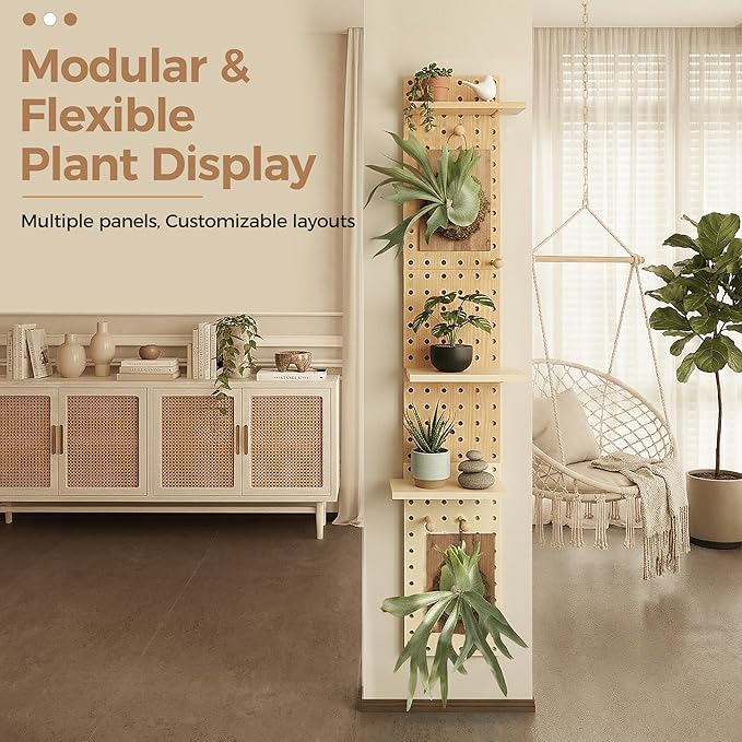 Bamworld Plant Stand Indoor Wall Decor Boho Plant Hanger Indoor Wood Wall Shelf Pegboard Hanging Plant Holder Floating Shelves Wall-Mounted Planters