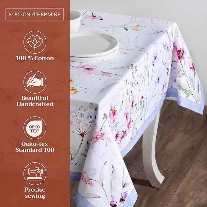 Maison d' Hermine Table Cloth Rectangle Table 100% Cotton 54 x 72 Inches Tablecloth Reusable Decorative for Dining Room Farmhouse Home Valentines Day Decorations Spring Summer - Summer Floral