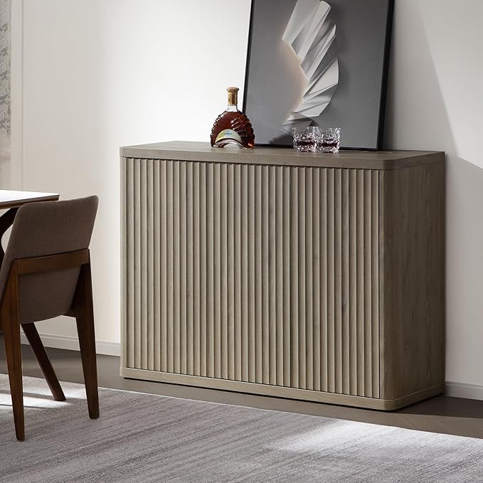 SICOTAS Buffet Cabinet with Storage Accent Sideboard with 6 Doors Modern 93.2" Credenza Fluted Buffet Table Media Console Cabinet Entryway Cabinets for Living Room Kitchen Dining Room Hallway