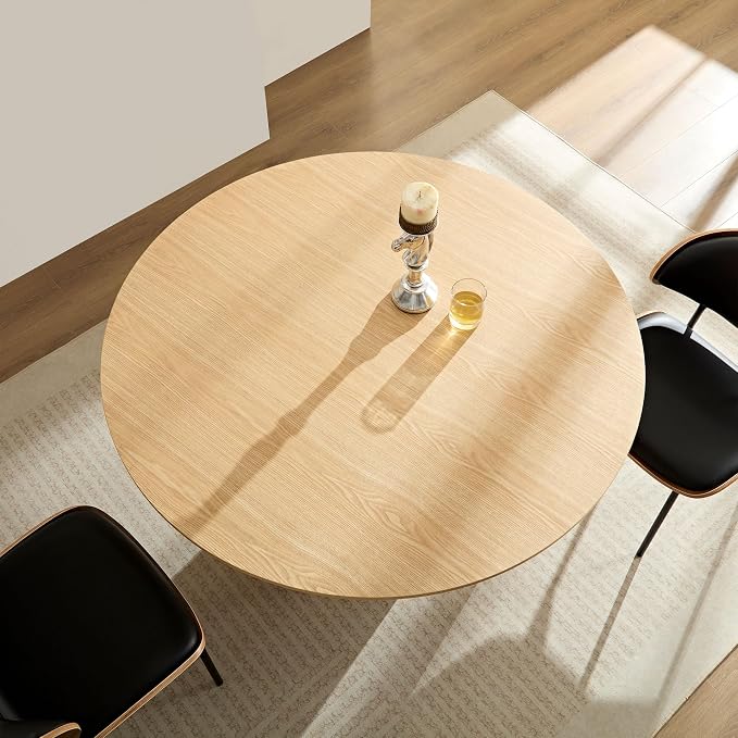 JUSTONE 47.2''Round Dining Table for 4,Modern Kitchen Table with Wooden Pedestal Base,Minimalist Elegant Dining Table for Living Room, Dining Room(φ47.2"x29.8"H,Oak)