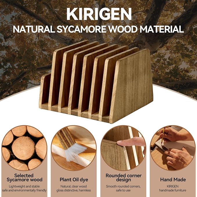 KIRIGEN Wooden Desk Mail Organizer, 7-Slot File Holder and Letter Sorter Wood Document Hlder for Mail, Folders, Bills, Papers, Home Office, Classroom, Countertop, No Assembly Brown 7KWJJ-DBR