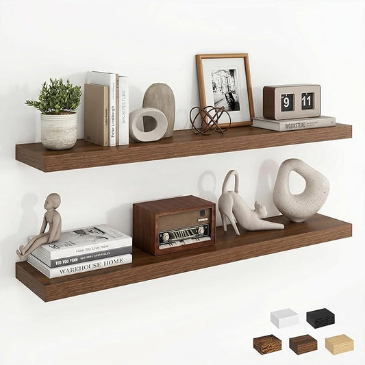 Dreamland 36Inch Floating Shelves for Wall, Rustic Wooden Walnut Floating Shelves for Bathroom|Bedroom|Kitchen, Deep Wall Mounted Book Shelf, Wood Storage Display Shelf for Home Decor, Set of 2