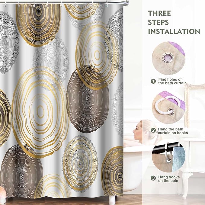 Modern Abstract Shower Curtain, 72x72 inch Polyester, Circle Geometric Pattern Shower Curtain Sets, Mid Century Style Bathroom Curtains Decor Set with 12 Hooks YLOKTP0071