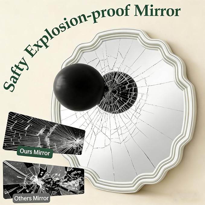 Sliver Scalloped Mirrors Round Mirrors for Wall Decor Wavy Mirror 25.6 Inch for Living Room Bedroom Hallway Dining Room