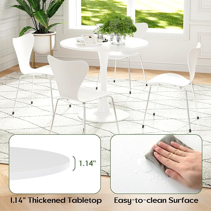 Soohow 31.5" Small Round Dining Table Seats Up to 2-4 People,Wood Tabletop Tulip Dining Table with Metal Pedestal Base