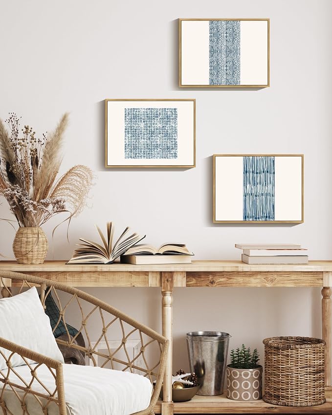 PHOPAGO Blue Abstract Framed Wall Art Modern Boho Neutral Line Wall Decor Mid Century Minimalist Geometric Artwork Kitchen 11x14in Natural Framed