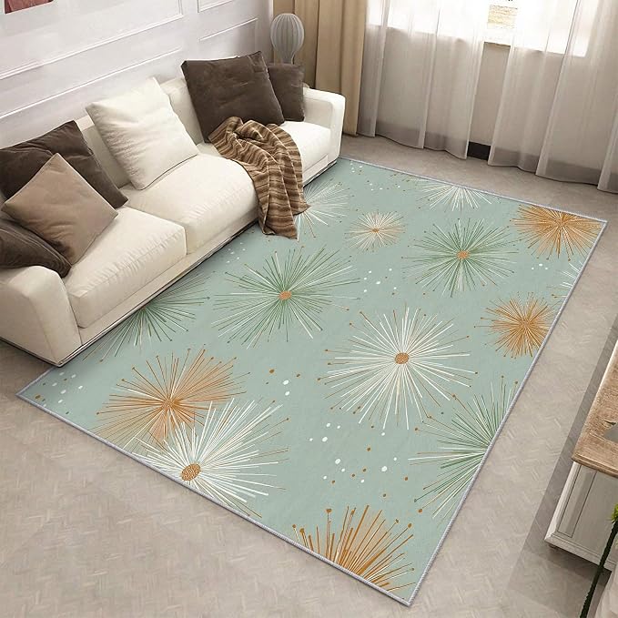 Mid Century Modern Rugs for Bedroom 6x9 ft, Starburst Area Rugs for Living Room, Washable Non Slip Low Pile Retro Atom Carpet, Home Decor PF-P 107