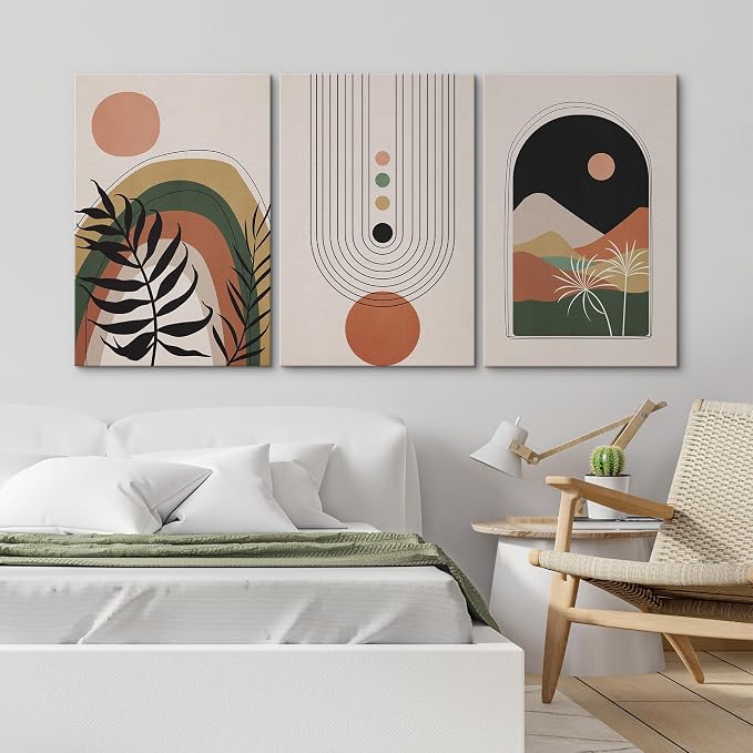 wall26 Canvas Print Wall Art Set Boho Mid-Century Geometric Desert Plant Landscape Nature Abstract Illustrations Modern Bohemian Decorative for Living Room, Bedroom, Office - 24"x36" x 3