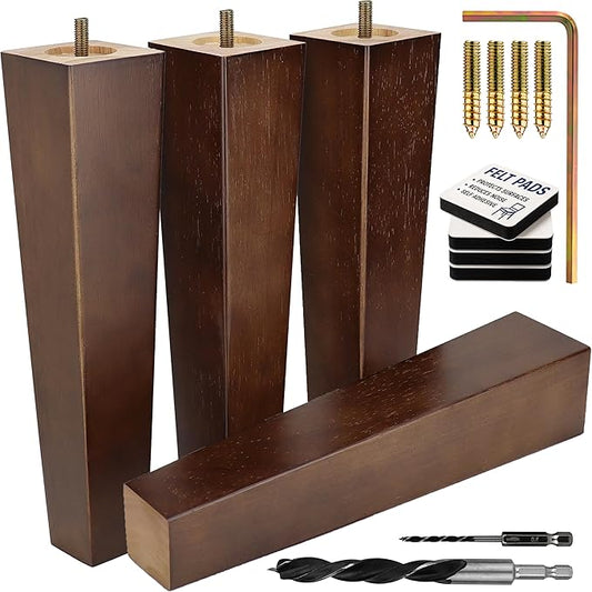 Premium Walnut Square Furniture Legs (Full Install Kit) - Pick Your Size and Color