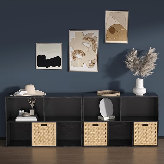 Wooden 5 Cube Storage Organizer with Closed Back Panel,White Cube Shelf Cubby Storage Organizers with Compartments for Living,Bookshelf,Organizers Easy to Install (Black, 5 Cube)