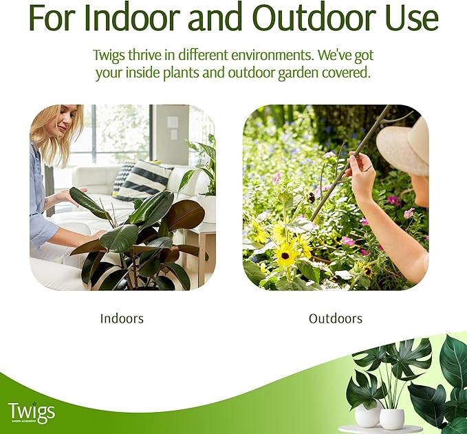 Mini Twigs Plant Support Stakes for Small Plants, Indoor & Outdoor Use, Gardening Supplies, Garden Accessories, Trellis & Ring Alternative - Monstera (Dark Green), 10 Pack, 12" L