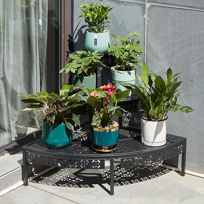 3 Tier Metal Plant Stand,Rectangle or Round Decorative Flower Step,Garden Shelf Flower Pot Holder Storage Organizer Rack for Indoor Outdoor Use