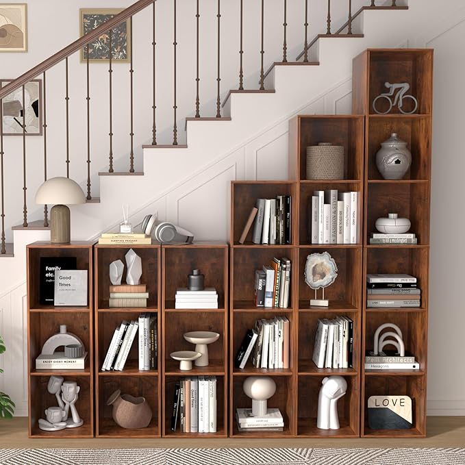 3 Cube Storage Organizer, 3 Tier Cube Low Bookcase Freestanding Storage Display Organizer for Home Office, Three-Cubes Open Shelf Short Bookshelf (Retro Brown, 3 Cube)