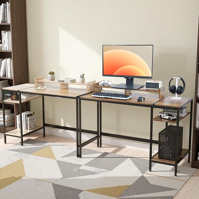 47-inch Computer Desk with Storage Shelf - Natural Wood Ideal Gaming Desk for Bedrooms, Small Spaces, and Home Offices Modern Writing Desk for PCs.