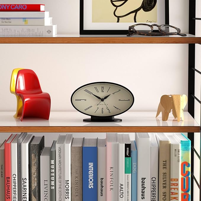 NEWGATE® Ronnie Alarm Clock | Oval Retro Design | Black Soft Rubberised Finish | Ideal for Bedside, Desk or Shelf | Modern, Retro mid-Century Bedroom & Office Accessory