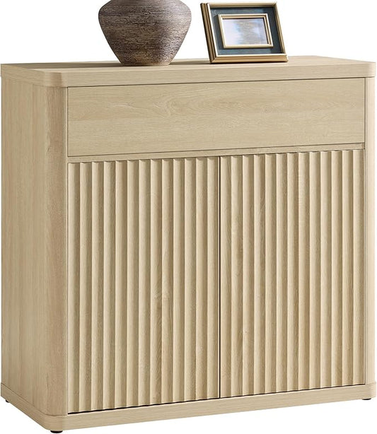 SICOTAS Buffet Cabinet with Storage - Accent Fluted Storage Cabinet with 2 Doors & 1 Drawer 34.6" Wide Modern Sideboard Credenza Large Buffet Table for Living Room Kitchen Dining Room Entryway Office
