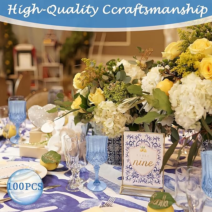 Plastic Wine Glasses, Plastic Goblets Vintage Style Cordial Drinking Glasses for Valentine’s Day, Wedding Reception, Grand Event Party Supplies (100, Blue)