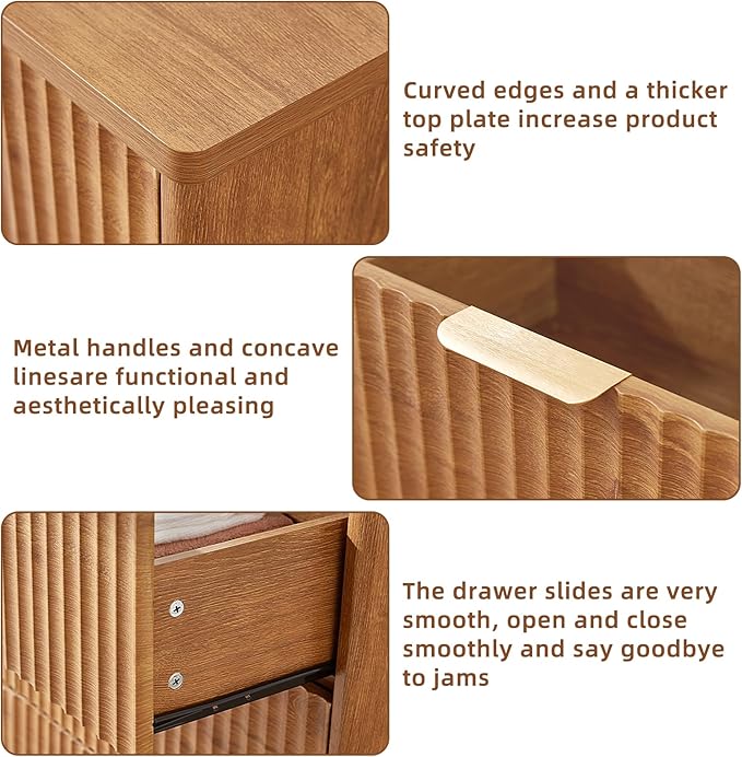 LEYAOYAO Fluted 5 Drawers Dresser Set of 2, 41" Tall Modern Chest of Drawers with Metal Handle, Curved Profile Dresser TV Stand, Wooden Drawer Organizer for Bedroom, Living Room, Hallway, Brown