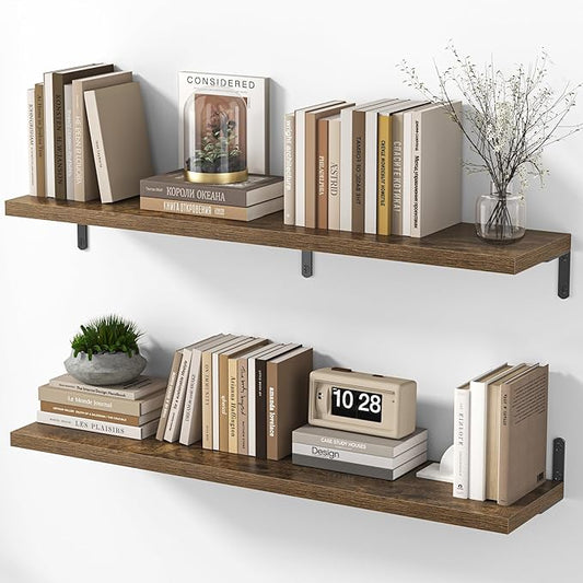 Marsmiles Extra Wide Floating Shelves for Wall, 40x8 Inch Natural Wood Grain Bookshelves, Heavy Duty Mounted Shelving for Bathroom, Kitchen, Living Room, Bedroom,Set of 2，Rustic Brown