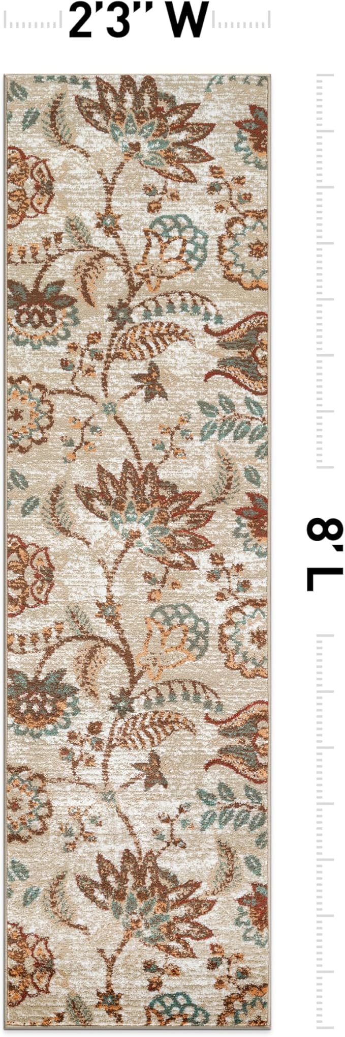 Rugshop Beige Floral Runner Rug- Vintage Botanical Indoor Carpet for Living Room, Bedroom, or Dining Room – Non-Shedding, Soft Low-Pile Traditional Runner Rug 2' 3" x 8'