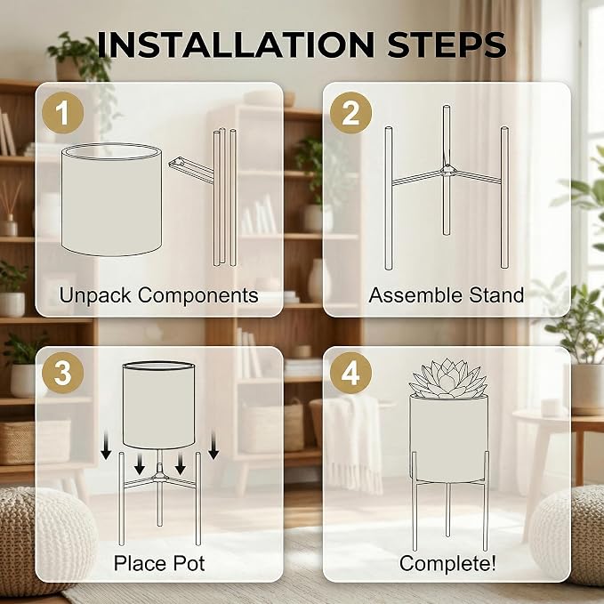 Modern Planter Pots, Set of 2 White Planters with Stand, Decorative Planters, Metal Pots with Drainage Holes for Living Room, Office, Garden