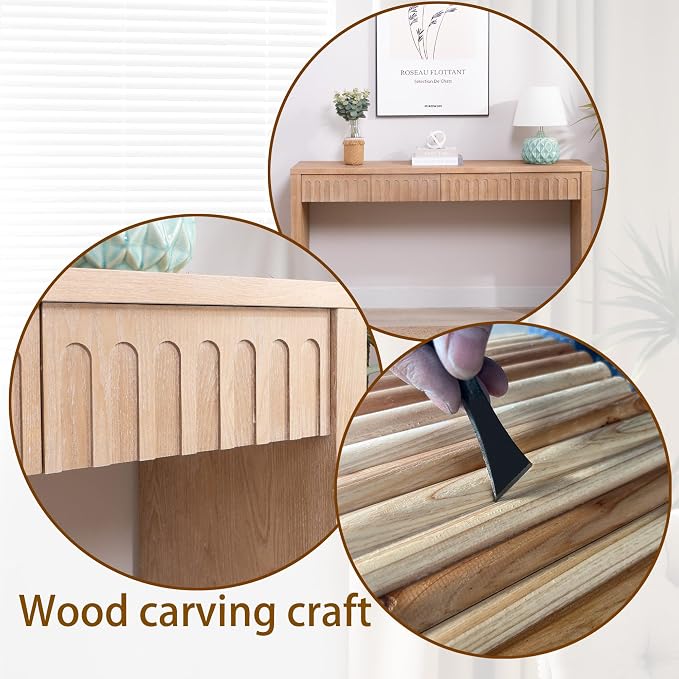 Wood Console Table, 59.2" Retro Long Sofa Table Behind Couch with 4 Drawers, Farmhouse Wooden Narrow Sofa Table Hall Table for Living Room Foyer Entrance Entryway, Natural