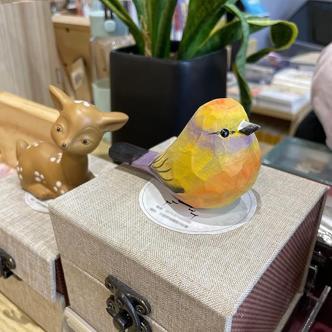 WEAUSUP Hand Carved Wooden Bird Figurine Gift for Friends | Hand carved wood bird statue with delicate paint,home shelf decor gift(Leptopoecile sophiae)
